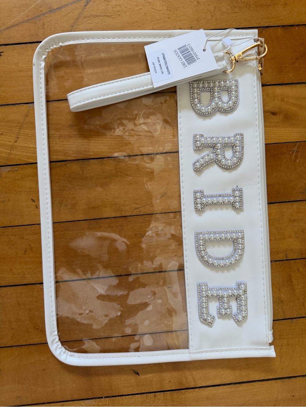 BRIDE White Crystal-Embellished Clear Wristlet Pouch